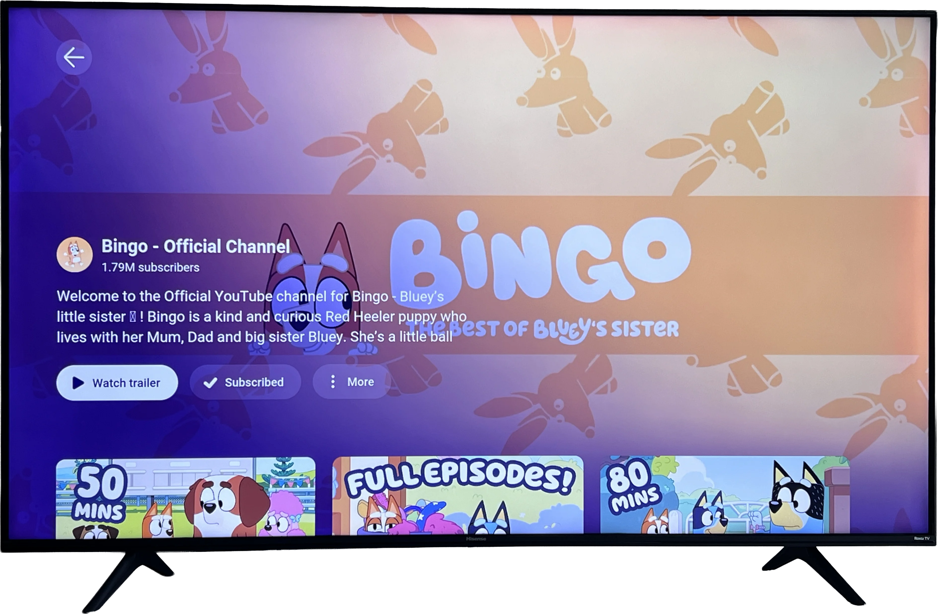 YouTube Kids channel detail with playful icon buttons